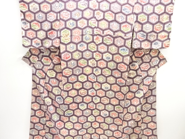 JAPANESE KIMONO / KOMON / UNUSED / CHIRIMEN / KATAZOME / FLOWER & CRANE